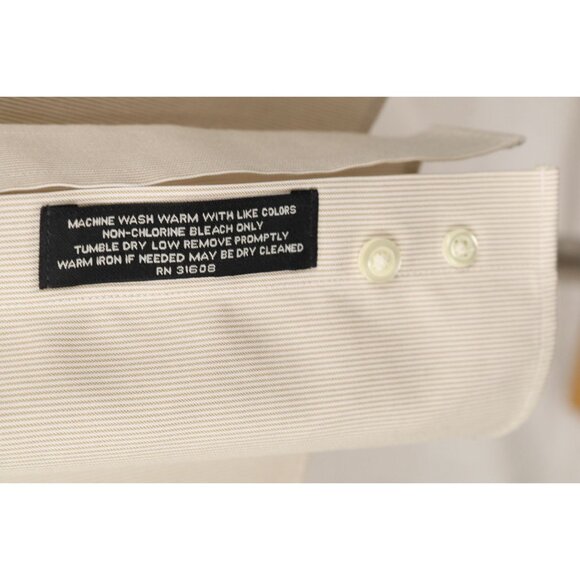 Jos A Bank Travelers Collection Men Tailored Fit Shirt Tan Pinstripe 16.5 32 VTG - Picture 12 of 12